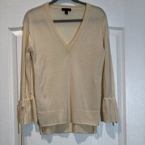 J. Crew Womens 100% Merino Wool V-neck Detailed Sleeves Sweater Size XS